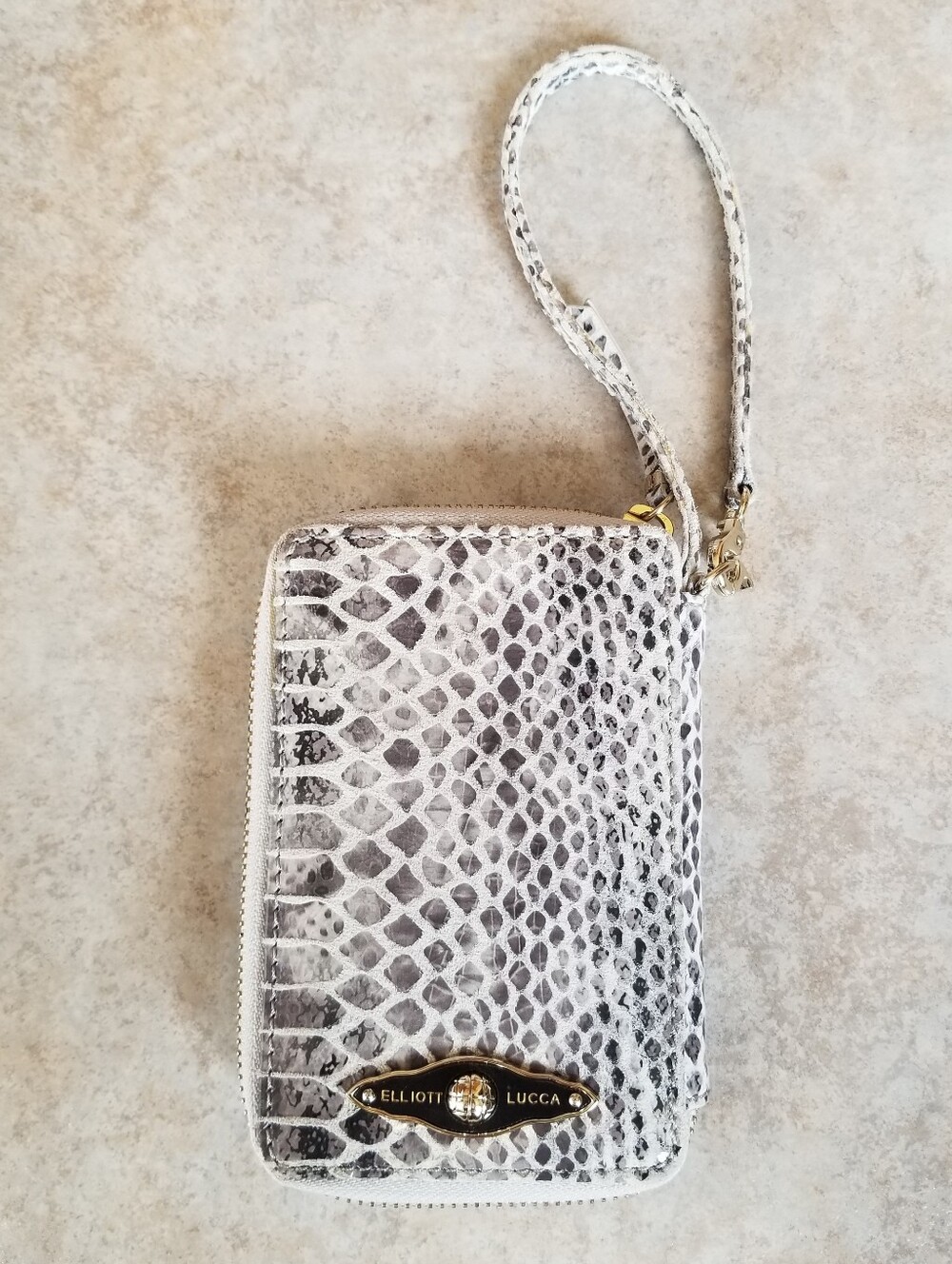 Elliott Lucca Grey Snakeskin Wristlet